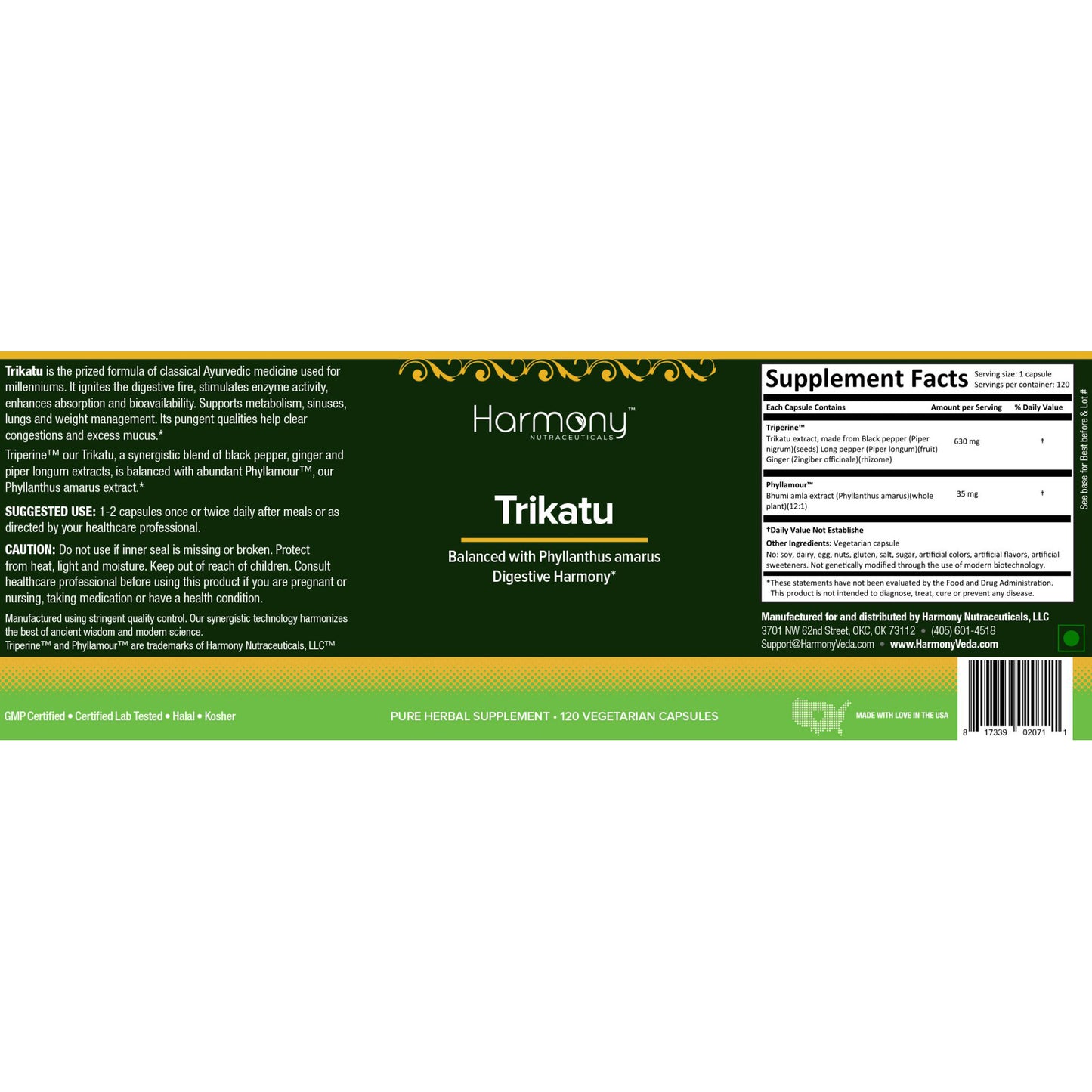 harmony veda | trikatu supreme | 120 capsules | digestive support