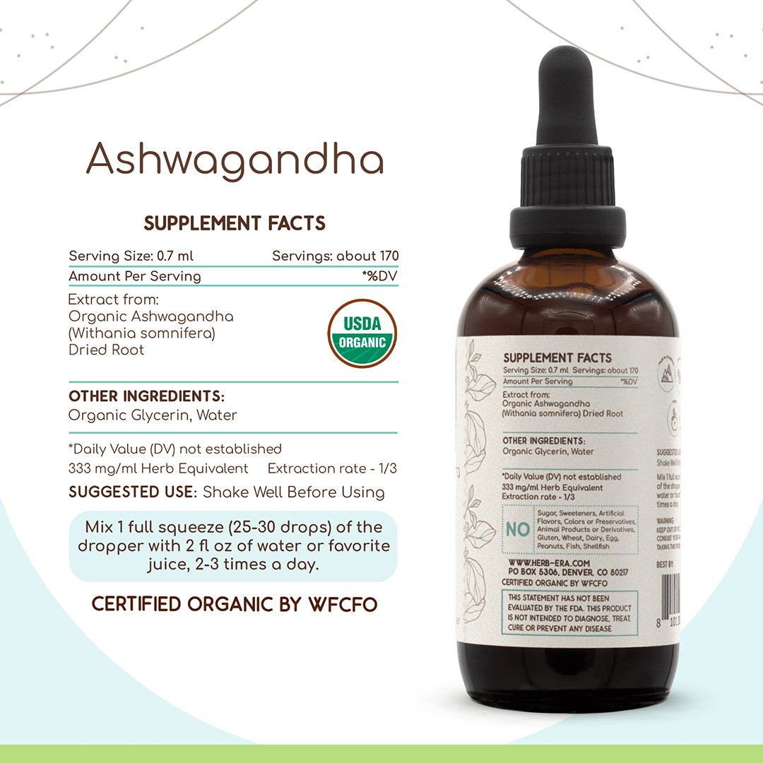 herbera | ashwagandha herbal extract tincture | organic | alcohol-free | made in usa