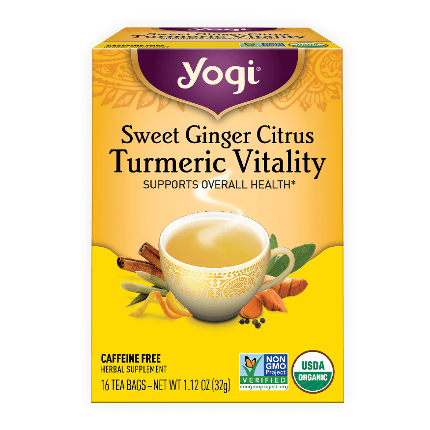 yogi tea | sweet ginger citrus turmeric vitality tea | 16 tea bags