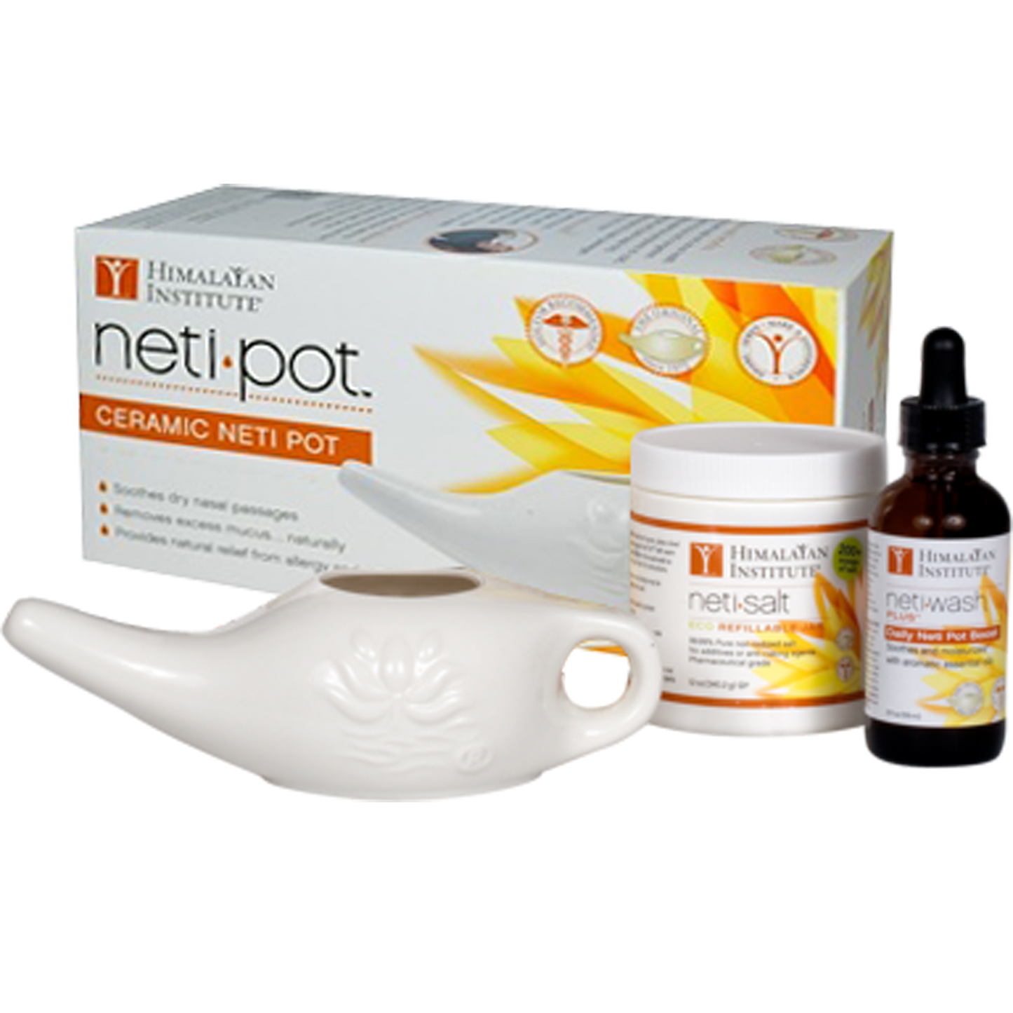 himalayan institute neti pot, 3 piece kit - sattvic health store - an ayurveda products store for australia