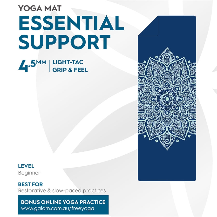 gaiam | performance essential support yoga mat | indigo | 4.5mm
