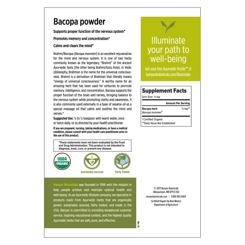 bacopa powder - certified organic