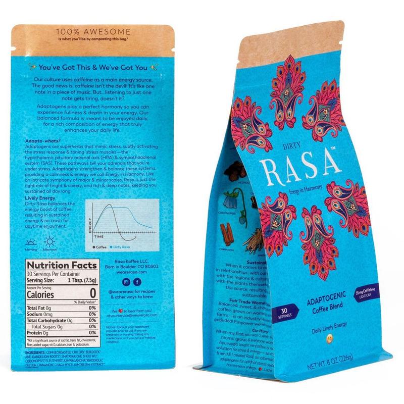 rasa dirty herbal coffee alternative | naturally caffeine-free ashwagandha | shatavari