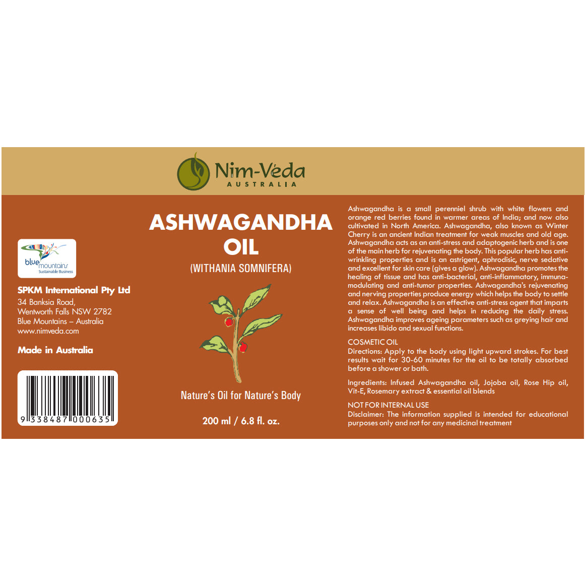Nim-Véda | Ashwagandha Oil | 200ml | Ashwagandha | Used To Rejuvenate The Body