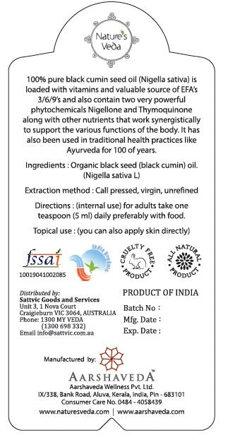 aarshaveda | black seed oil | 120ml