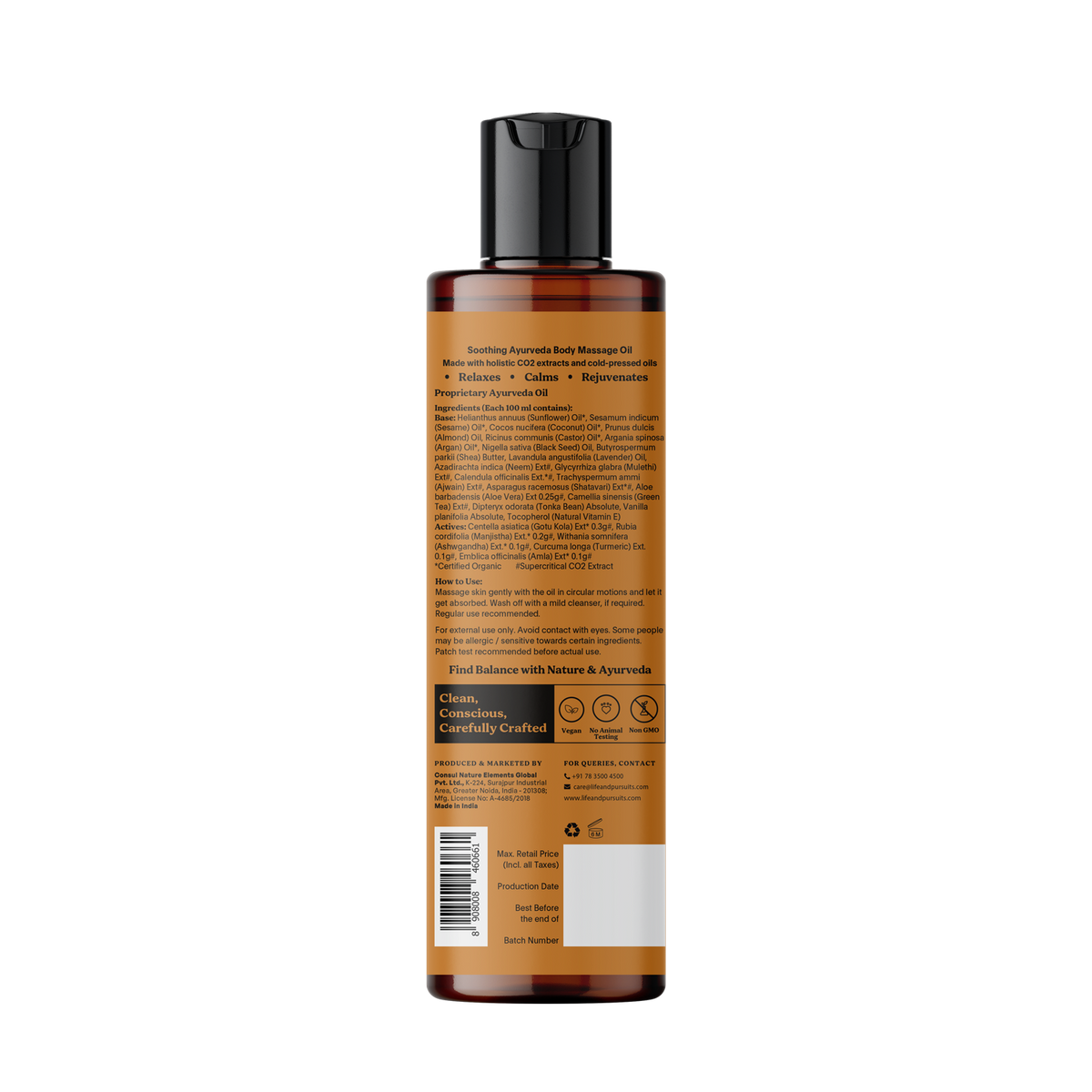 Life & Pursuits | Lavender Body Oil | 200ml | Organic Coconut Oil | Argan Oil | Almond Oil