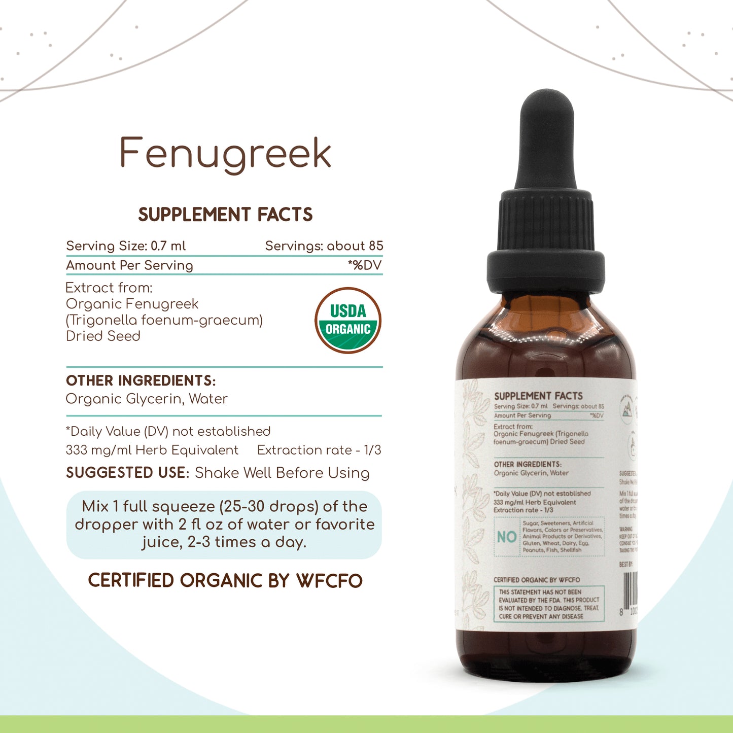 herbera | fenugreek herbal extract tincture | 60ml | organic | alcohol free | made in usa