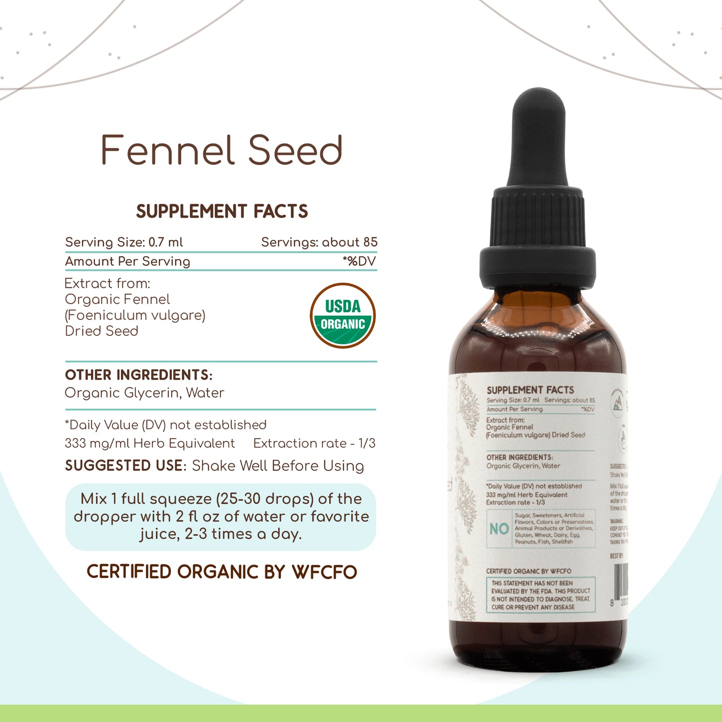 herbera | fennel seed herbal extract tincture| 60ml | organic | alcohol free | made in usa