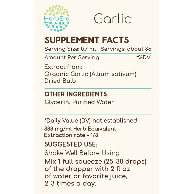HerbEra | Garlic Herbal Extract Tincture| 60ml | Organic | Alcohol Free | Made in USA