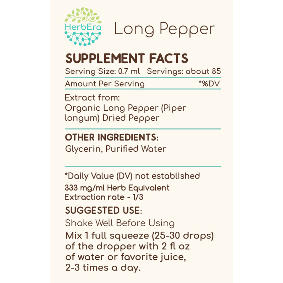 herbera | long pepper herbal extract tincture| 60ml | organic | alcohol free | made in usa