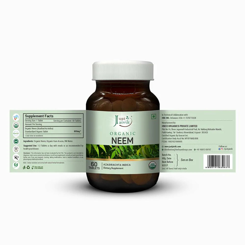 Just Jaivik | Neem Tablets | USDA | Organic | 60 count